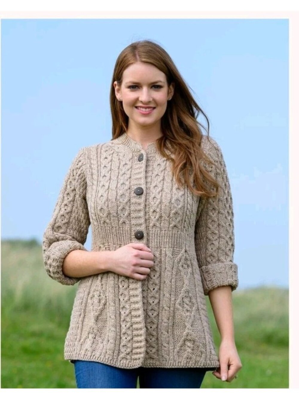 Aran Sweater Market Womens A-Line Brown Marl Cable Knit Cardigan Medium